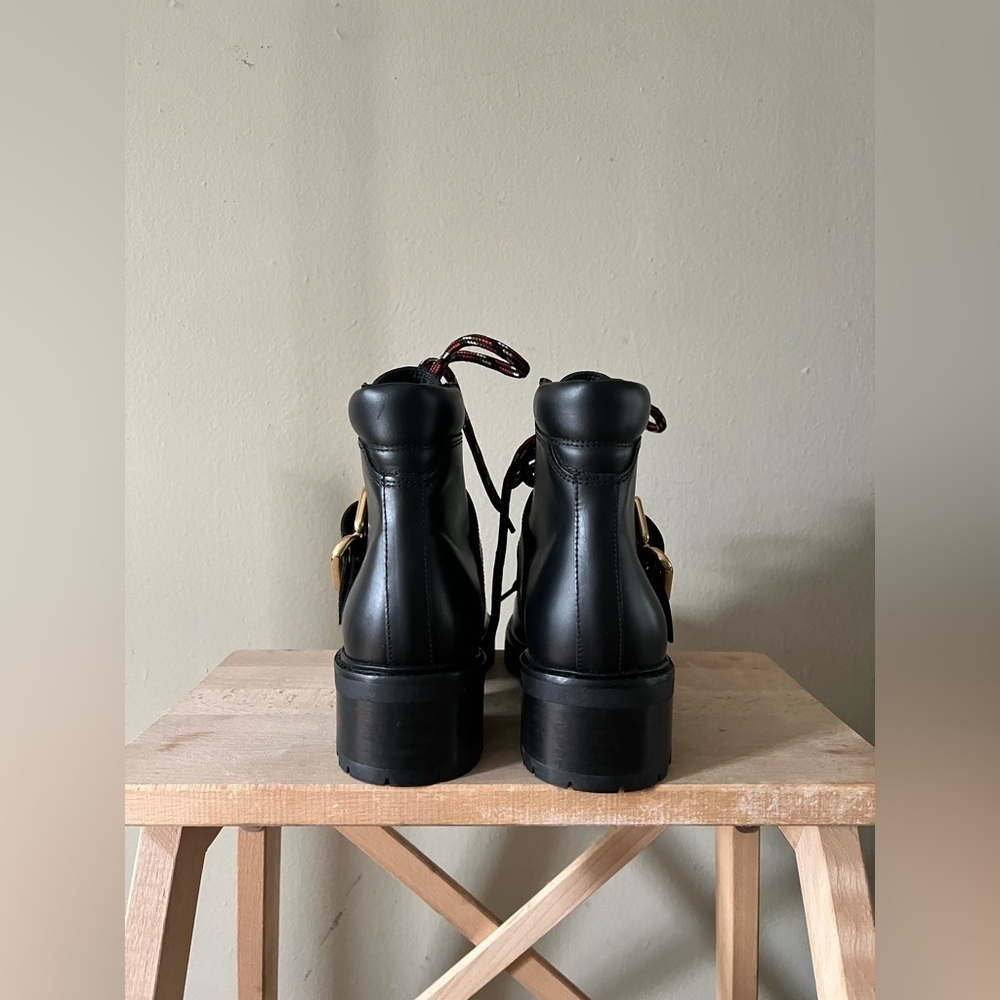Sandro Black Leather Buckle Combat Boots | 37 - Picture 3 of 7